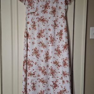 Liz Claiborne White Maxi Dress with Coral Pink Floral Print
